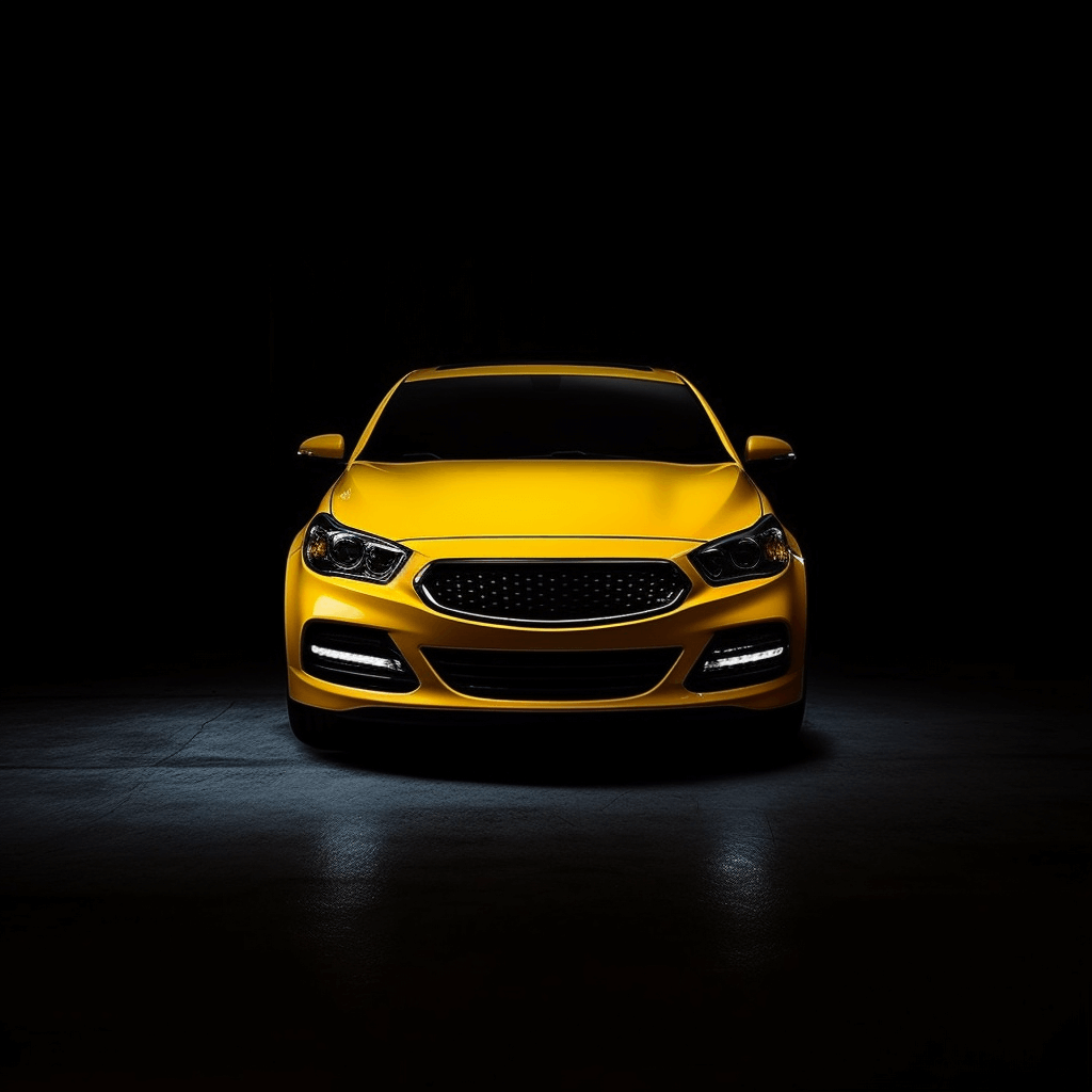 a-shining-yellow-sedan-in-dark-background