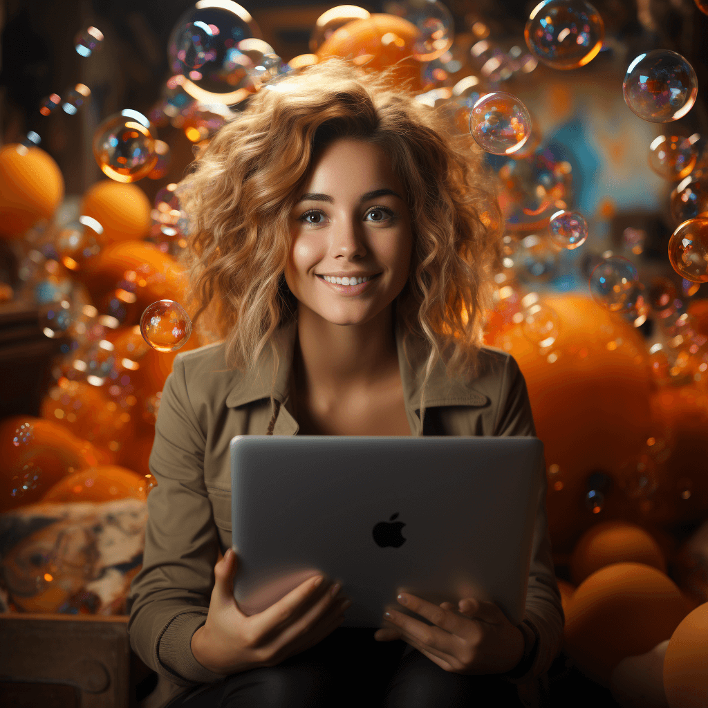 girl-in-bubble-background-with-ipad-in-hand